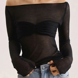 Commense Off-Shoulder Mesh Top
